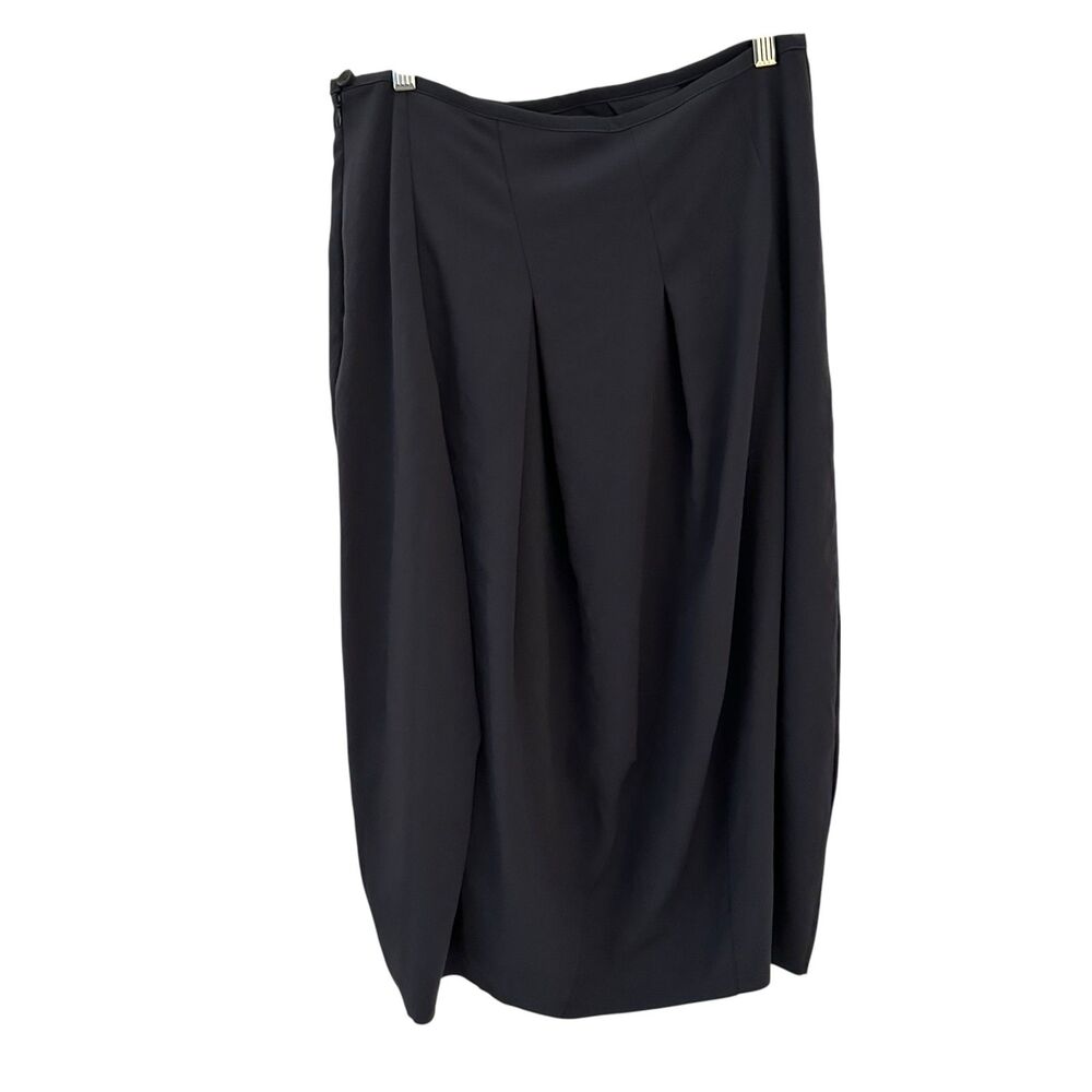 Oska Germany Dark Grey Polyester Pleated Midi Skirt Size 2 (Small/Medium)